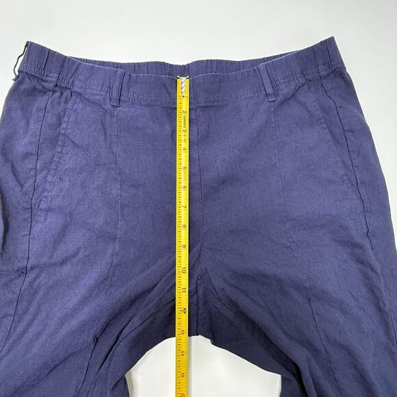 J Jill Linen Stretch Pants Pull On Straight Leg Cropped Size L Large Navy Blue - Picture 3 of 9
